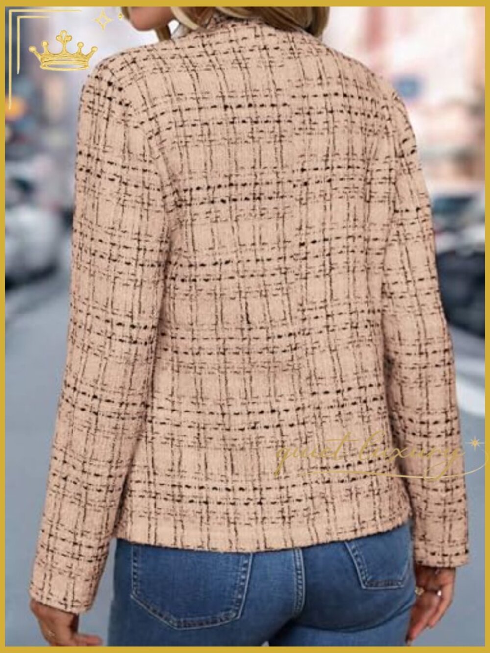 Tweed Open Front Blazer Long Sleeve Notch Collar Fully Lined Casual Business - Picture 2 of 7
